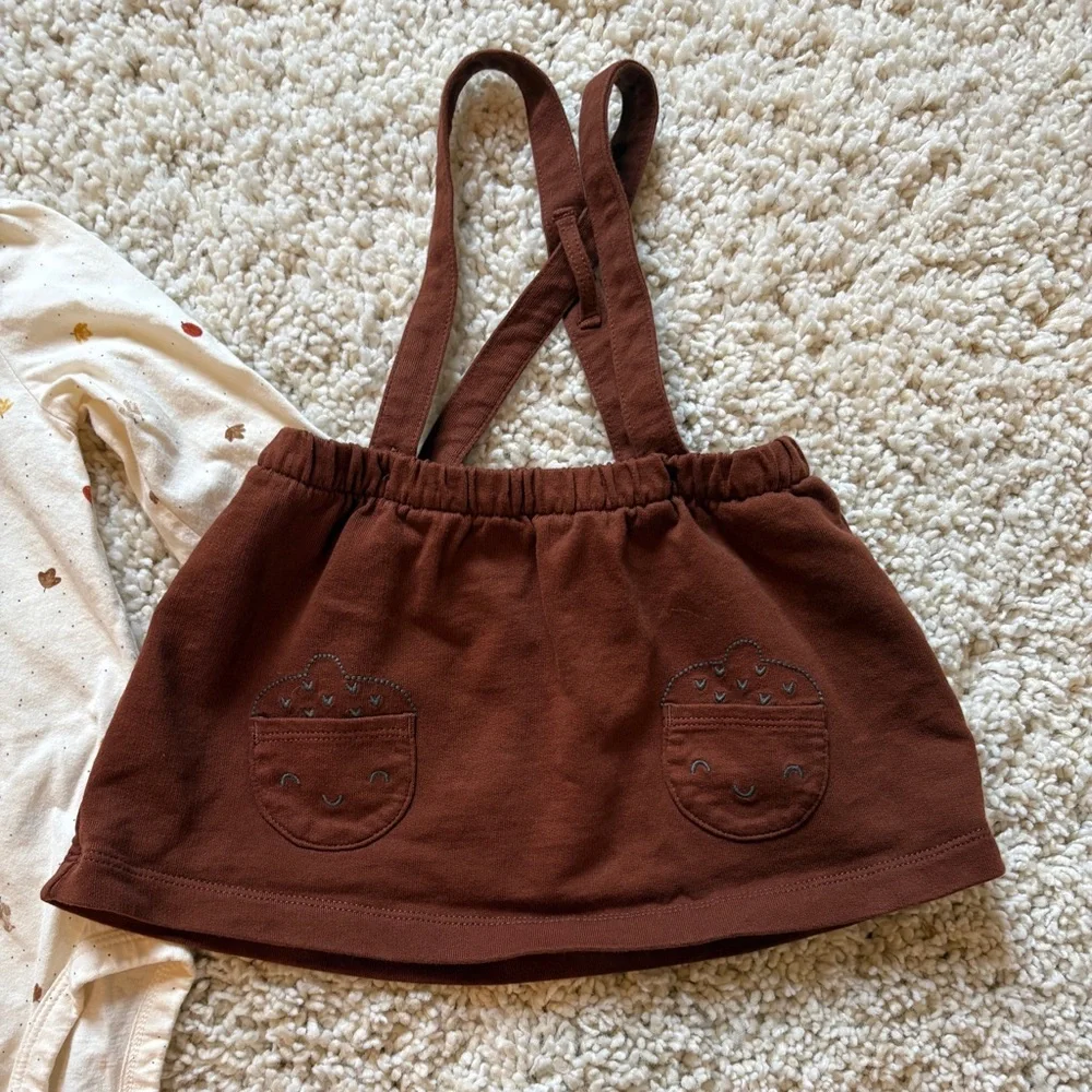 Carter's Cream Thanksgiving Turkey Bodysuit Brown Acorn Skirt Suspenders Outfit - Picture 3 of 6